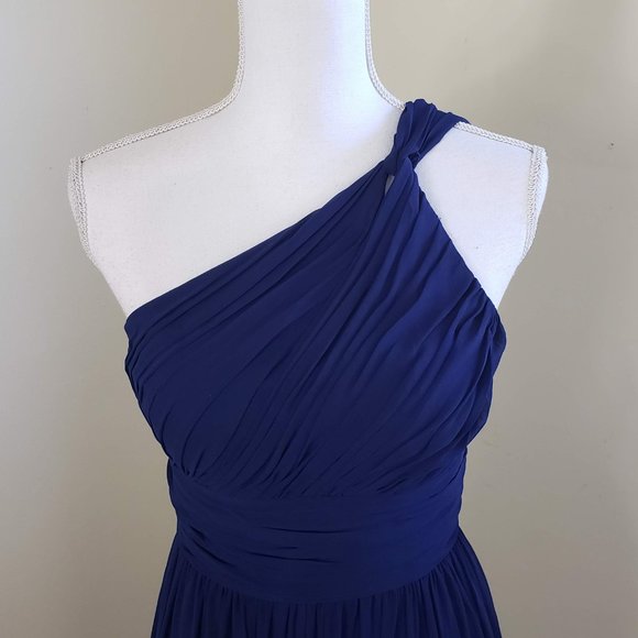 Donna Morgan Rachel Chiffon One Shoulder Formal Dress Midnight Blue Size 2 - Picture 3 of 12